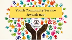 A poster with hands and the words youth community service awards 2 0 1 9