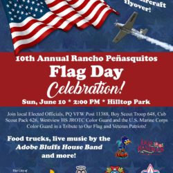 A poster for the 1 0 th annual rancho pepasquinas flag day celebration.