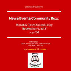 A red and white poster with the words " news / events / community buzz " in front of a red background.