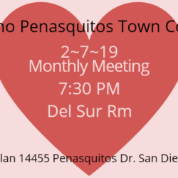 A heart with the words " san diego penasquitos town center 2-7-1 9 monthly meeting 7 : 3 0 pm del
