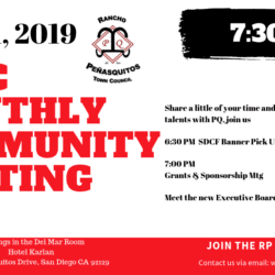 A poster advertising the 2 0 1 9 community meeting.