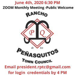 A poster for the june meeting of rancho penasquitos town council.