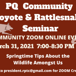 A poster for the pq community coyote and rattlesnake seminar.