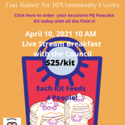 A poster with pancakes and the words " fun raiser for rp community events ".