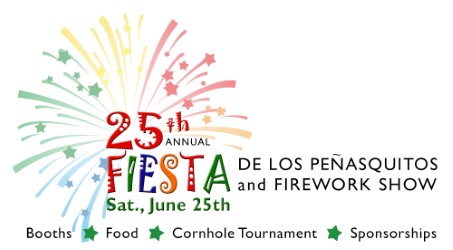 A logo for the 2 5 th annual fiesta de los penas and fireworks.