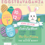 A poster for an easter egg hunt with the dates and times.
