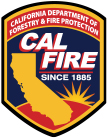 A california fire protection logo with the state of california in the center.