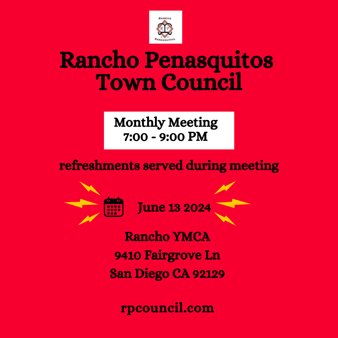 Rancho Penasquitos Town Council June 13 2024 7-9 PM Rancho YMCA Studio ...