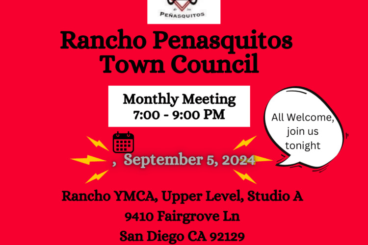 September 5 2024  RP Town Council Public Meeting, 7 PM  Rancho YMCA Upper Bldg, Studio A